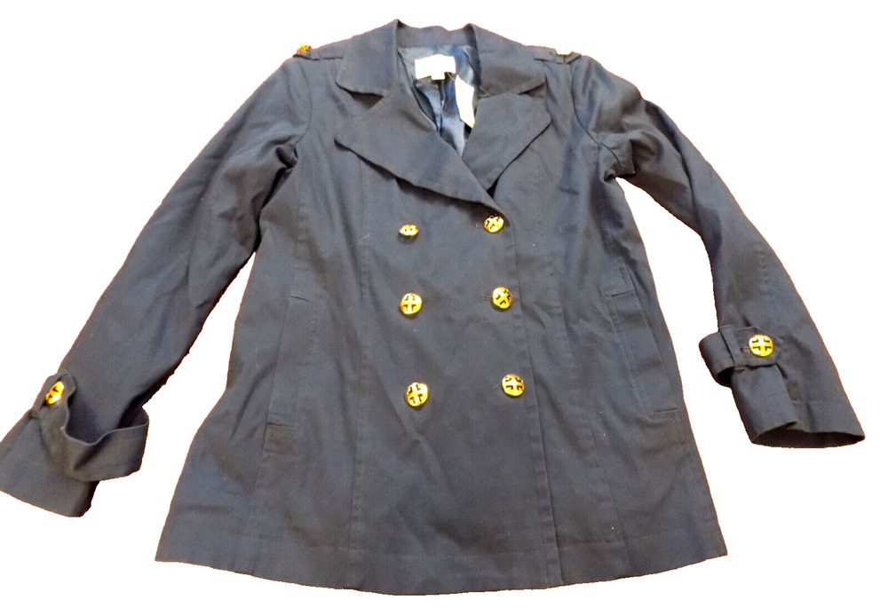 Linea by Louis Dell'Olio Classic Double Breasted Trench Rain Coat sz M Navy New